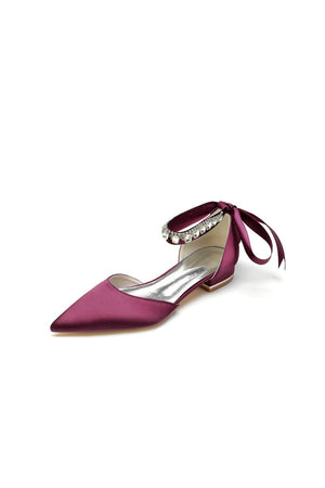 Rhinestone Ribbon Pointed Toe Ankle Strap Kitten Heels - KissProm