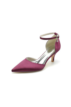 Simple Pointed Toe Satin Kitten Heels - KissProm