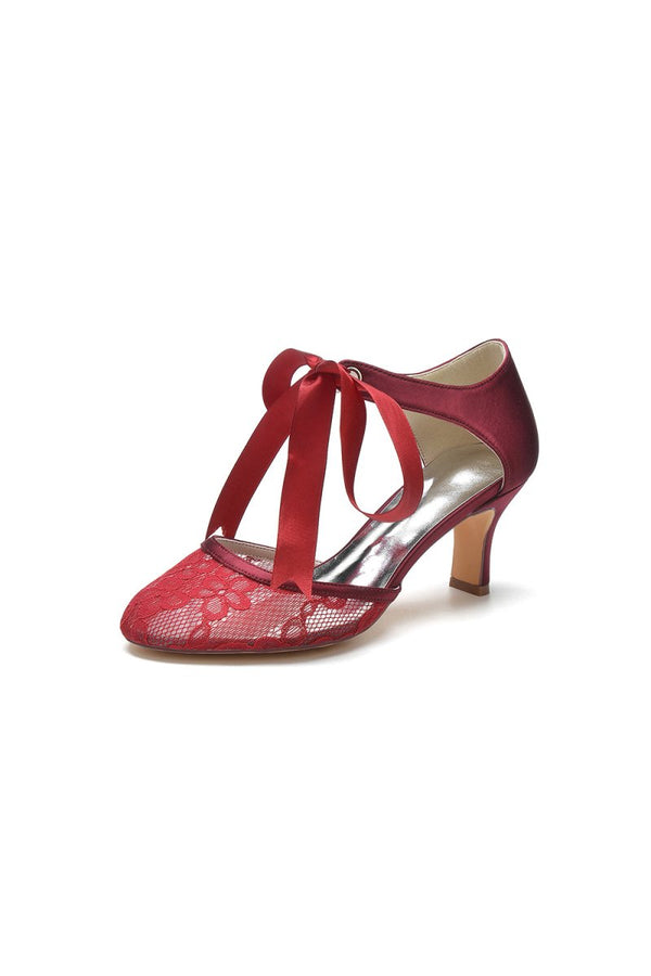 Elegant White Lace High Heels with Bow Accent - KissProm