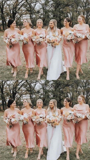 Spaghetti Straps Cowl Neck Tea-Length Champagne Sheath Bridesmaid Dress – Bridesmaid Dresses by KissProm | Available at KissProm