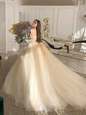 Narelle | Off Shoulder Long Champagne Lace Champagne Quinceanera Dresses