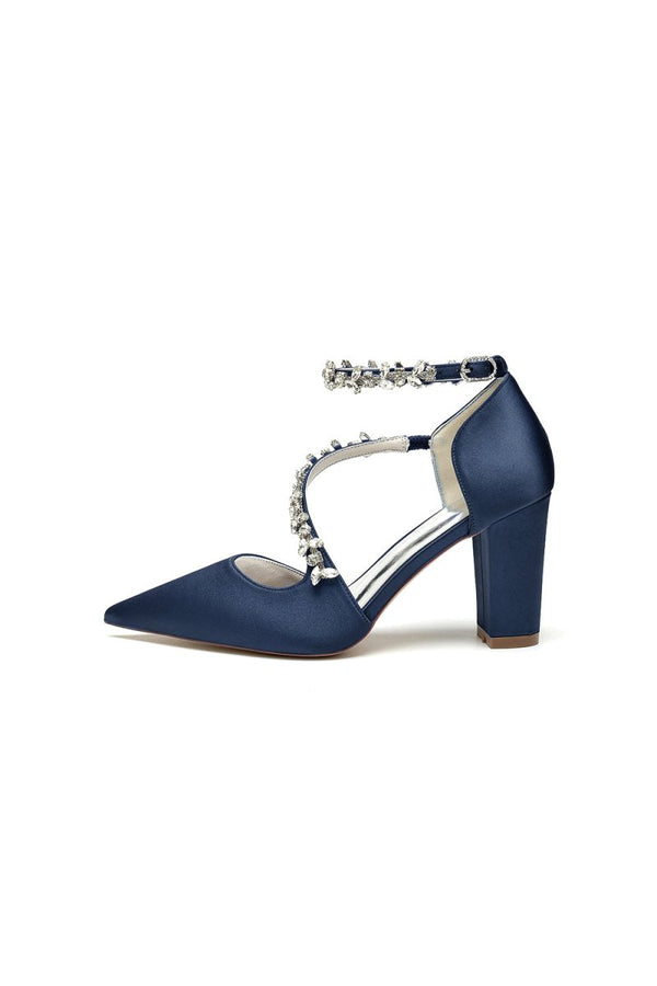 White Satin Pump with Silver Chain Accent - KissProm