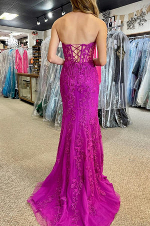 Mermaid Strapless Corset Lace Prom Dress with Slit – Prom Dress by KissProm | Available at KissProm
