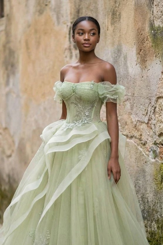 Green Tulle Lace Long Prom Dress with Corset, Green Formal Party Dress – Prom Dress by KissProm | Available at KissProm