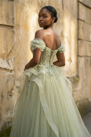 Green Tulle Lace Long Prom Dress with Corset, Green Formal Party Dress – Prom Dress by KissProm | Available at KissProm
