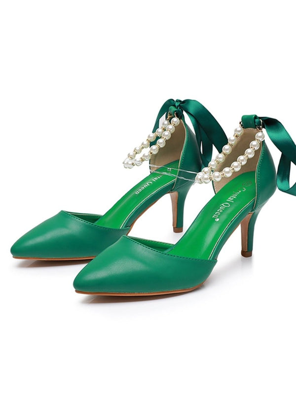 Matte Soft PU Leather Pointed Toe High Heels - KissProm