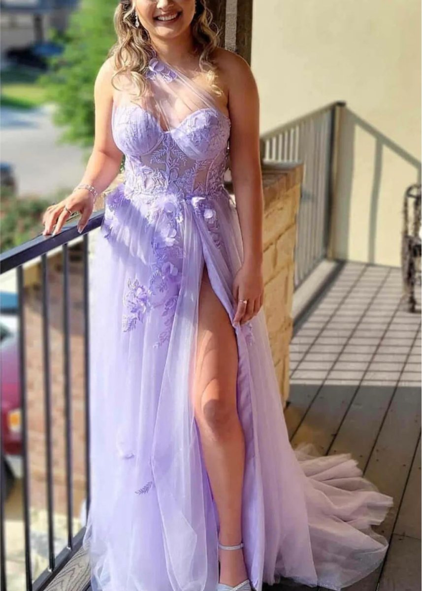 A Line One Shoulder Black Long Prom Dress with Appliques – Prom Dress by KissProm | Available at KissProm