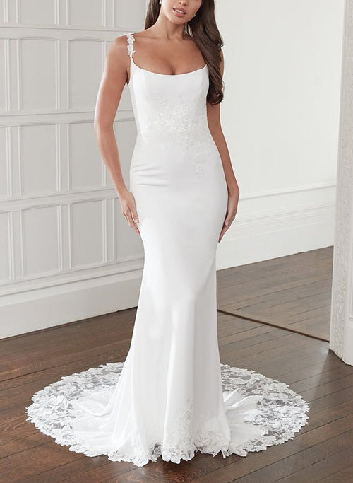 Quilla | Trumpet Mermaid Square Neckline Lace Elastic Satin Wedding Dresses
