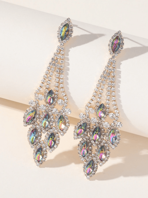 Blue Statement Rhinestones Tassel Long Earrings - KissProm