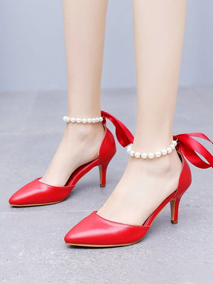 Matte Soft PU Leather Pointed Toe High Heels - KissProm