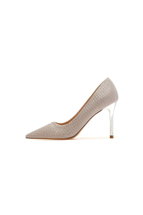 Wedding Shoes Microfiber Leather Close - Toe Stiletto Heel With Sequins - KissProm
