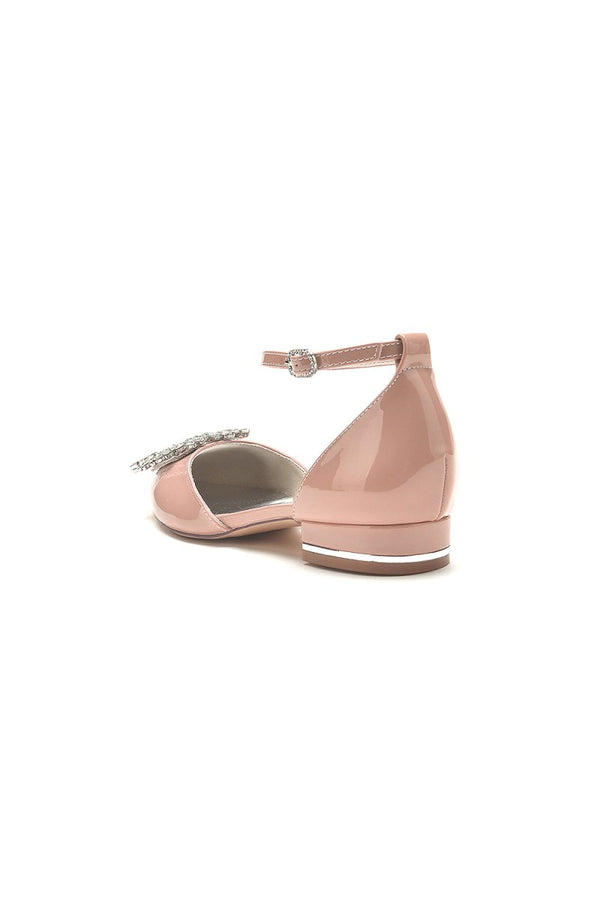 Pointed Toe Patent Leather Flats with Crystal Embellishment - KissProm