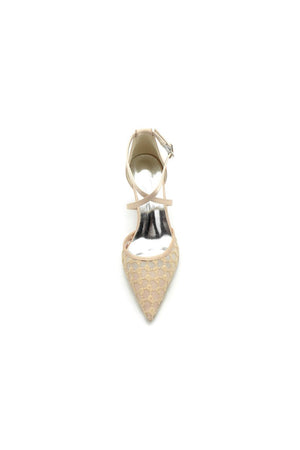 White Cross - Strap Pump with Delicate Flower Embellishments - KissProm