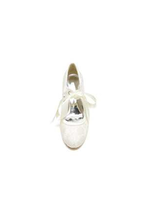 Ivory Lace High Heels Featuring a Classic Bow Design - KissProm