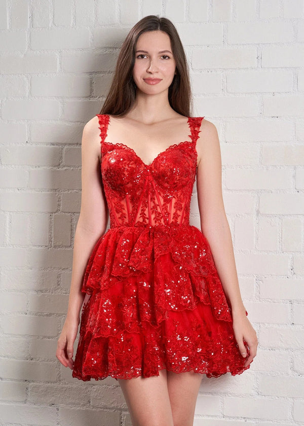 Red - A-Line Sweetheart Tiered Short Homecoming & Cocktail Dresses – Homecoming Dresses by KissProm | Available at KissProm