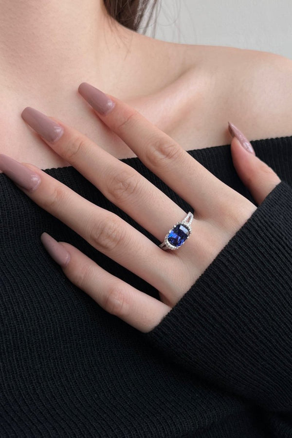 2.5 Carat Fat Rectangle Sapphire Engagement Ring - KissProm