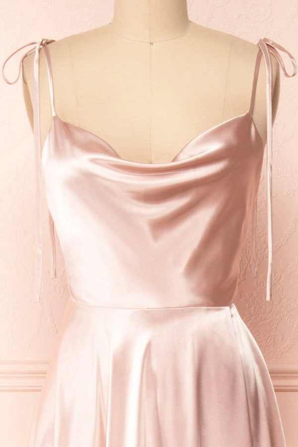 Vienna | Simple Satin Long A - Line Prom Dress Spaghetti Straps Evening Dress - KissProm
