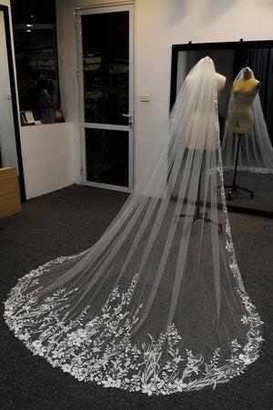 Vintage Flower Lace Veil Cathedral Tulle Bridal veil – Wedding Veils by KissProm | Available at KissProm