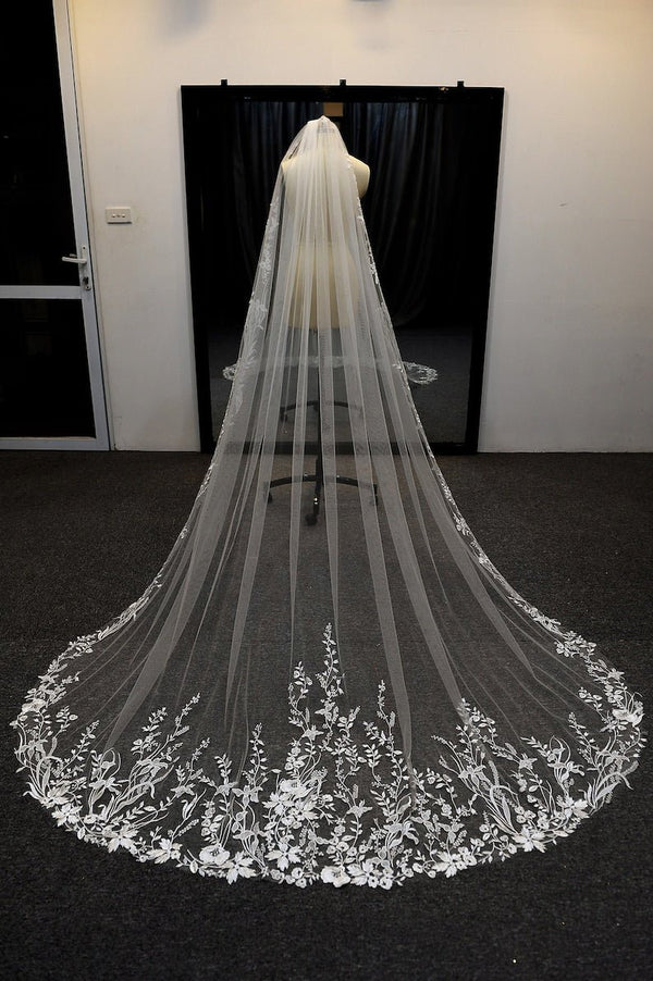 Vintage Flower Lace Veil Cathedral Tulle Bridal veil – Wedding Veils by KissProm | Available at KissProm