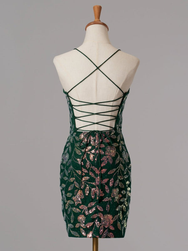 Kasiani | Green - Bodycon V Neck Sequined Homecoming Dresses