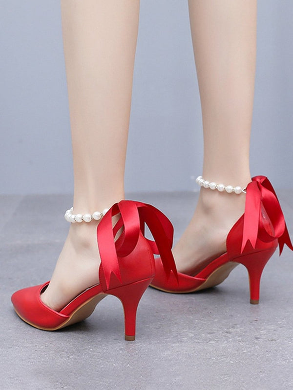 Matte Soft PU Leather Pointed Toe High Heels - KissProm