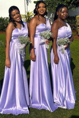 One Shoulder Lavender Sheath Long Bridesmaid Dress – Bridesmaid Dresses by KissProm | Available at KissProm