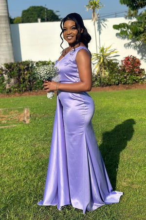 One Shoulder Lavender Sheath Long Bridesmaid Dress – Bridesmaid Dresses by KissProm | Available at KissProm