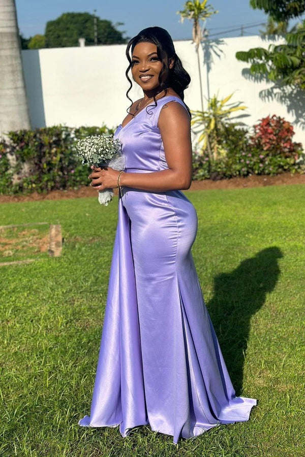 One Shoulder Lavender Sheath Long Bridesmaid Dress – Bridesmaid Dresses by KissProm | Available at KissProm