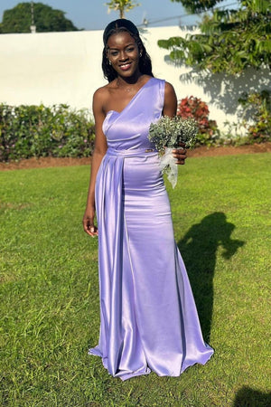 One Shoulder Lavender Sheath Long Bridesmaid Dress – Bridesmaid Dresses by KissProm | Available at KissProm