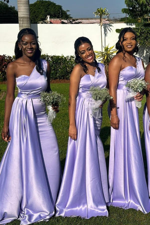 One Shoulder Lavender Sheath Long Bridesmaid Dress – Bridesmaid Dresses by KissProm | Available at KissProm