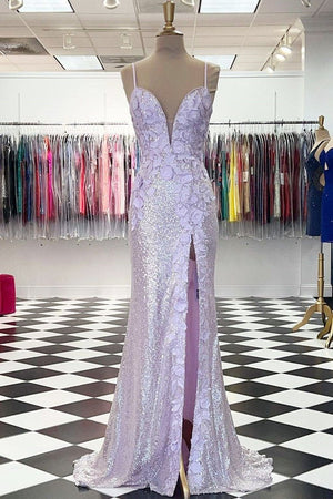 Mermaid V Neck Sequins Prom Dress with Slit – Prom Dress by KissProm | Available at KissProm