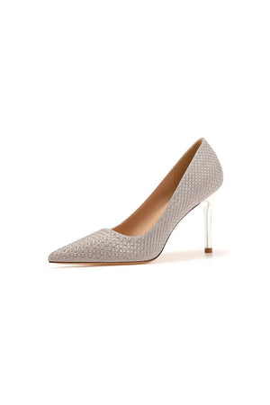 Wedding Shoes Microfiber Leather Close - Toe Stiletto Heel With Sequins - KissProm