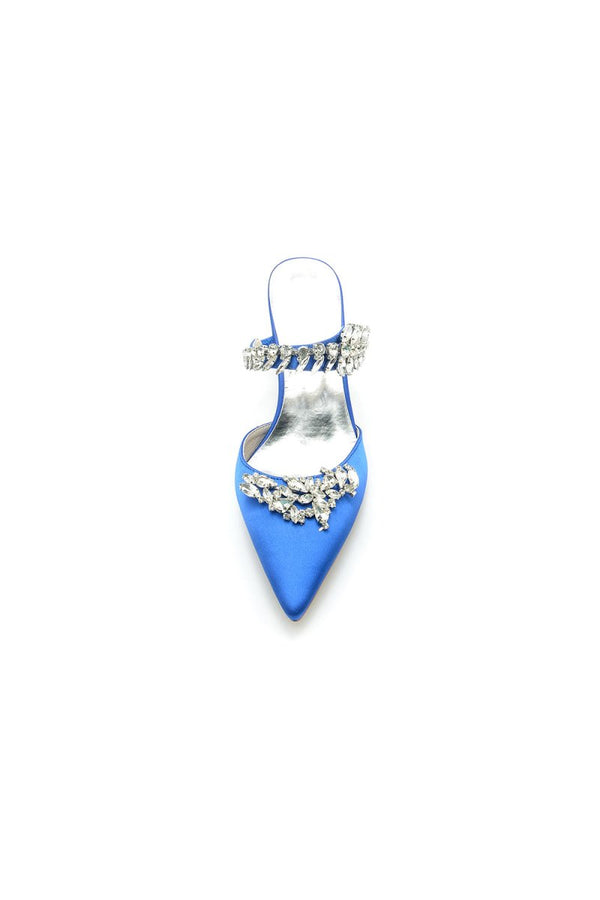 Satin Pointed Toe Mules with Crystal Rhinestone - KissProm
