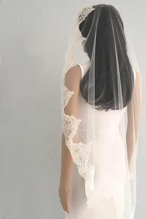 Vintage Tulle With Lace Handmade Appliques Wedding Veils - KissProm