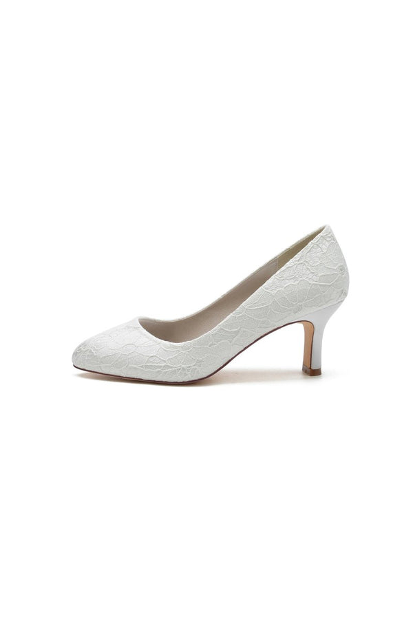Chic White Lace Pumps with Intricate Floral Pattern - KissProm