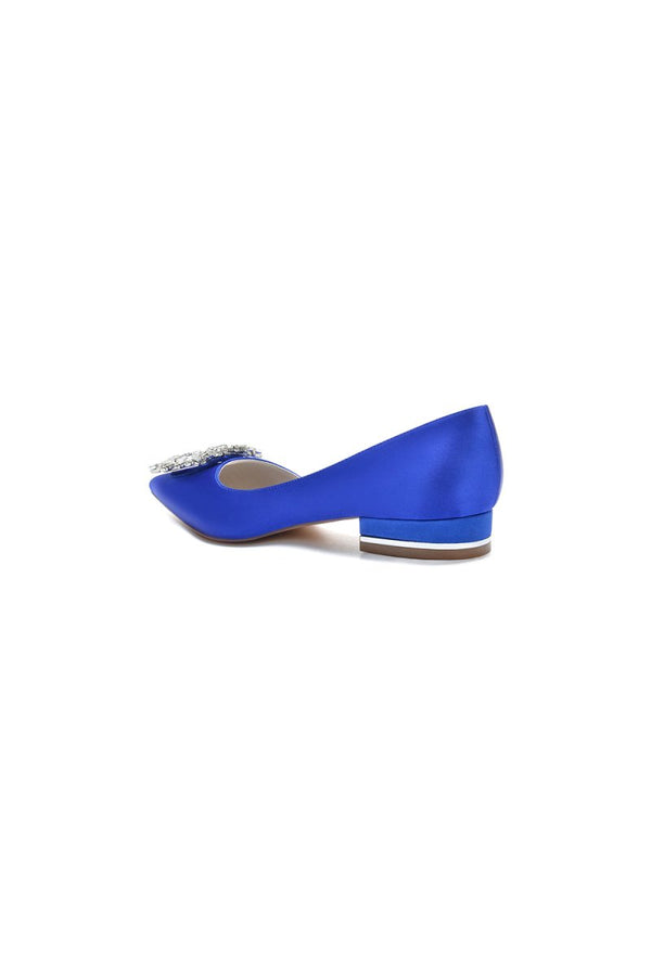 Satin Pointed Toe Kitten Heels With Rhinestone - KissProm