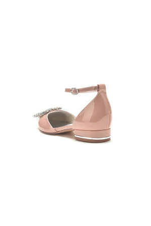 Pointed Toe Patent Leather Flats with Crystal Embellishment - KissProm