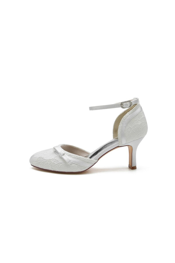Chic White Lace Pointed - Toe Heels with Silver Heel - KissProm