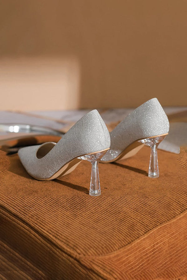 Office Shoes Microfiber Leather Close Toe Stiletto Heel With Sparkling Glitter - KissProm