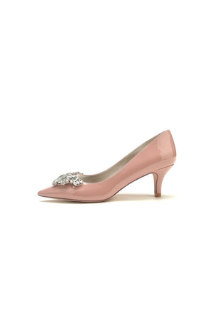 Black Elegant Low - Heel Shoes with Crystal Embellishment - KissProm