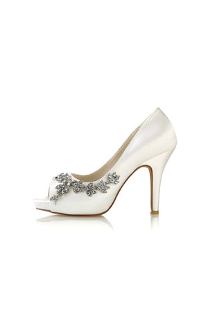 Peep Toe Block Heels With Rhinestone Flower - KissProm