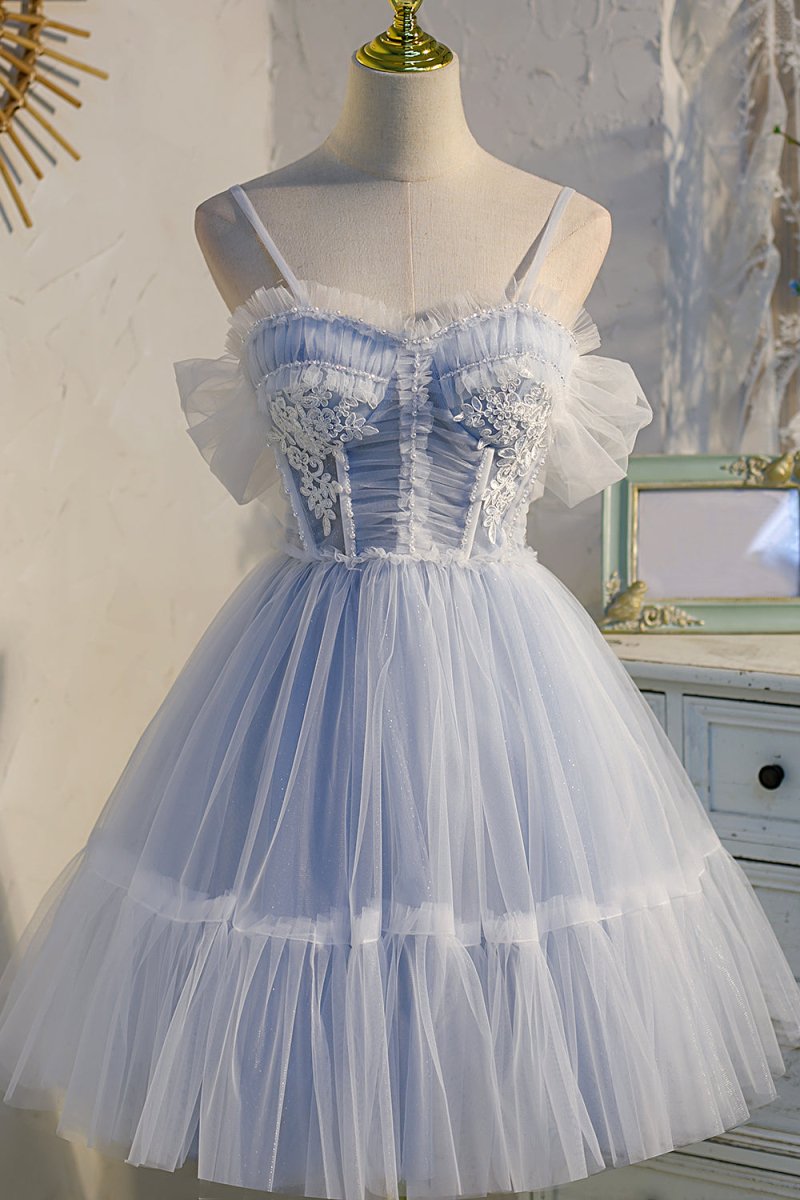 Rosa | Spaghetti Straps Tulle Lace Appliques  Short Prom Dresses With Bow