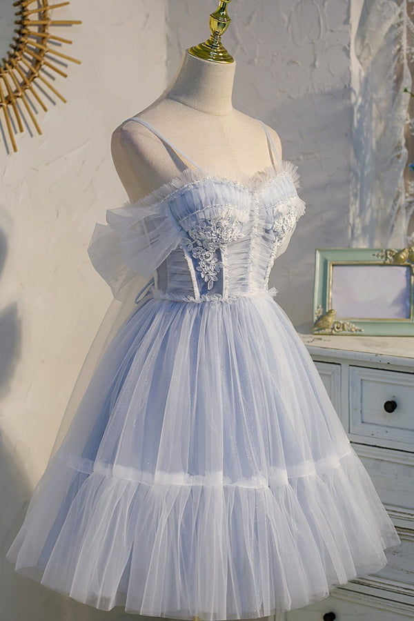 Rosa | Spaghetti Straps Tulle Lace Appliques  Short Prom Dresses With Bow