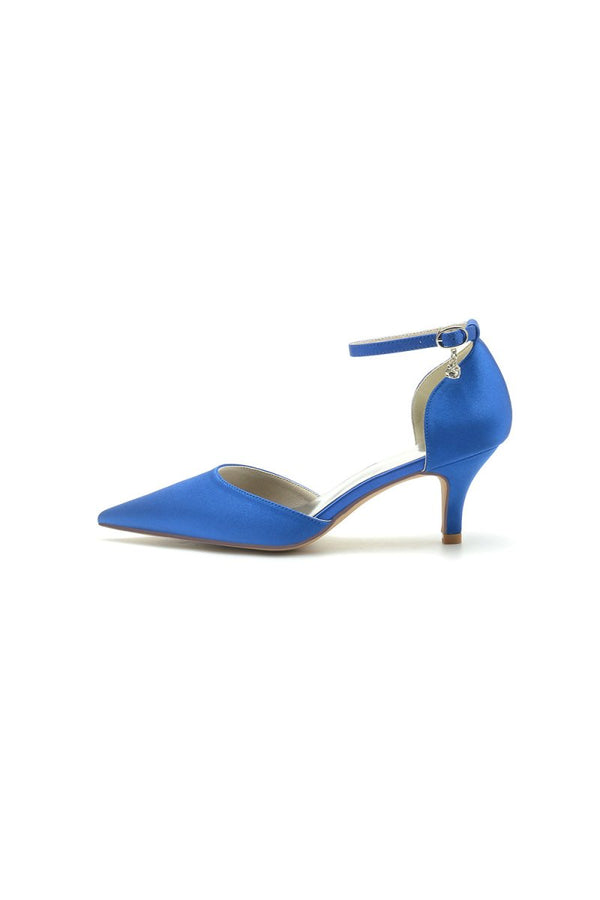 Simple Pointed Toe Satin Kitten Heels - KissProm