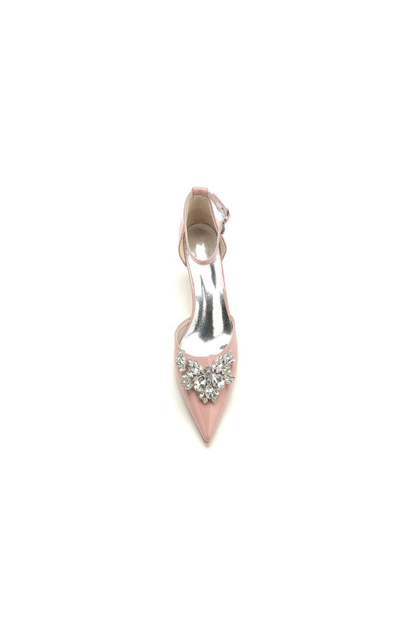 Elegant Black Patent Leather High Heels with Large Crystal Embellishment - KissProm