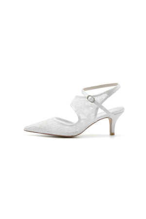 Lace Pointed Toe Ankle Strap High Heels - KissProm