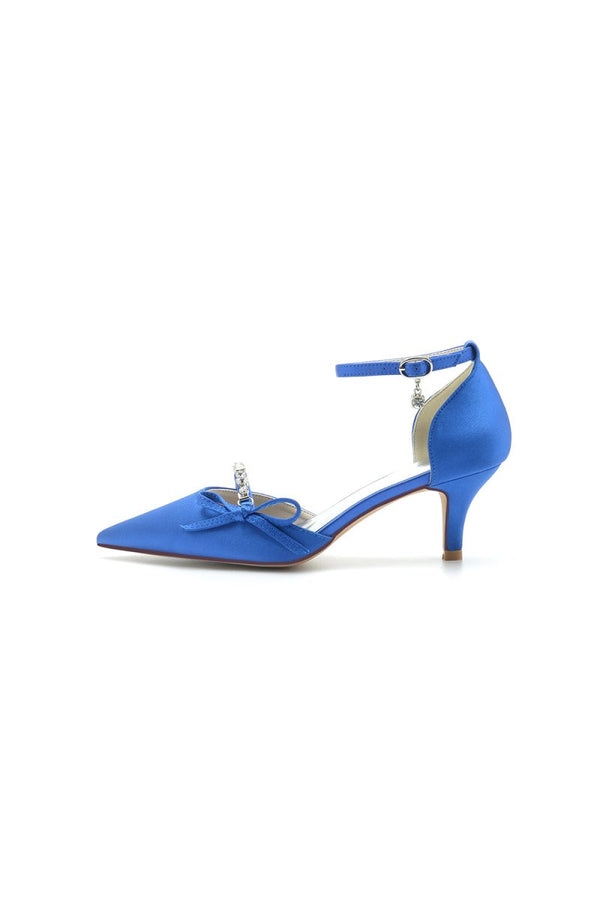 Pointed Toe Rhinestone Kitten Heels With Bow - KissProm
