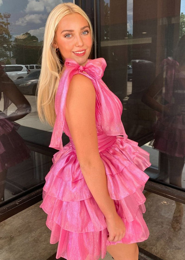 Joleen | Trendy A-Line Tiered Homecoming Dress with Bow