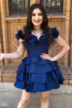 A-Line Off-the-Shoulder Corset Ruffle Tiered Homecoming Dress