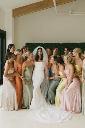 Sheath Strapless Colorful Silk Satin Long Bridesmaid Dresses – Bridesmaid Dresses by KissProm | Available at KissProm